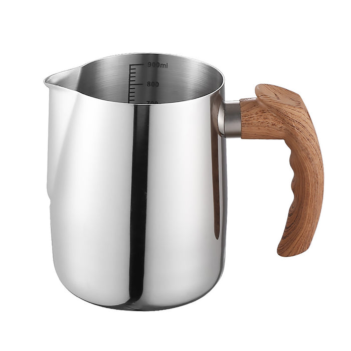 Milk Frothing Pitcher with Wooden Handle Inner Scale 600ml 900ml