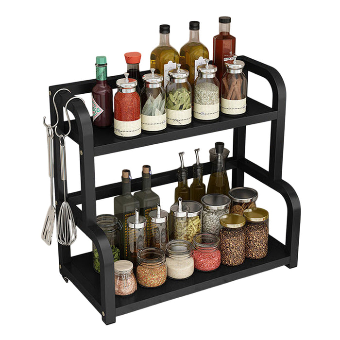 2 Tier Spice Rack Freestanding Steel Black With Hooks