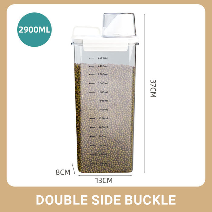 Sealed Grain Storage Container with Scale Marks and Cup