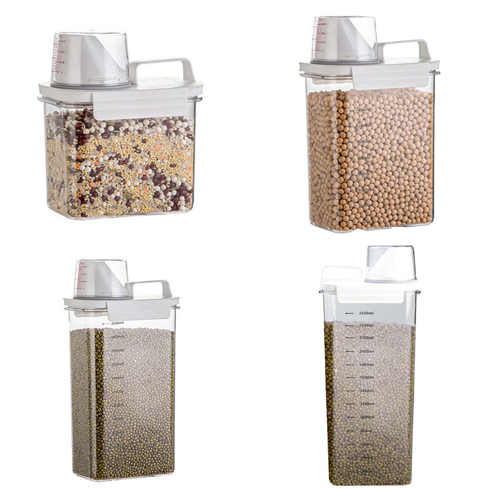 Sealed Grain Storage Container with Scale Marks and Cup