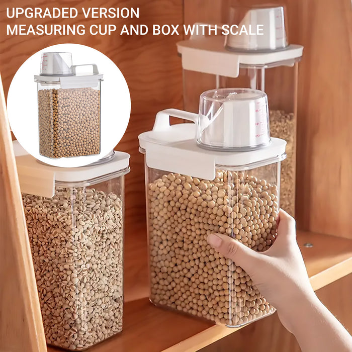 Sealed Grain Storage Container with Scale Marks and Cup