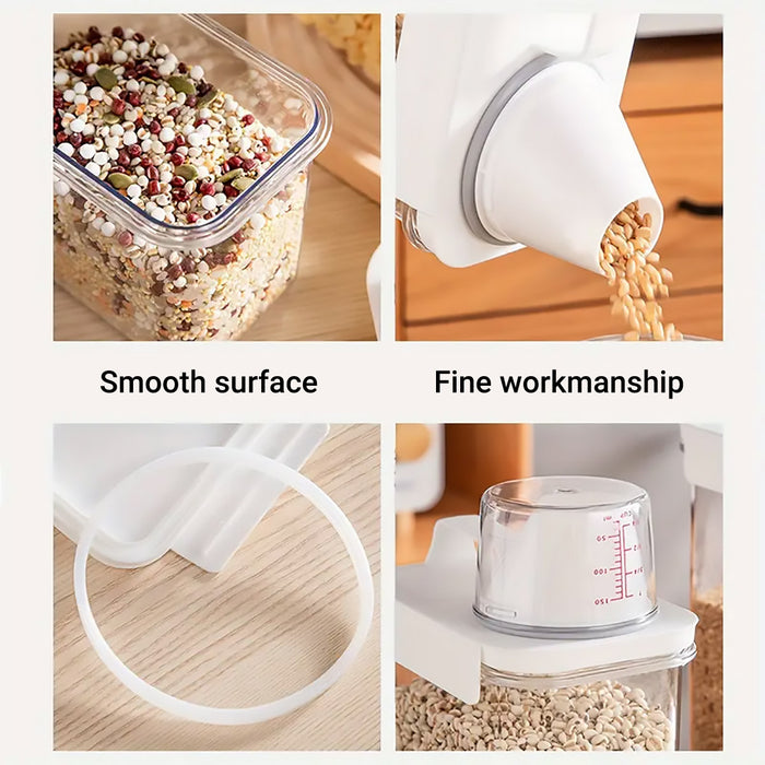 Sealed Grain Storage Container with Scale Marks and Cup