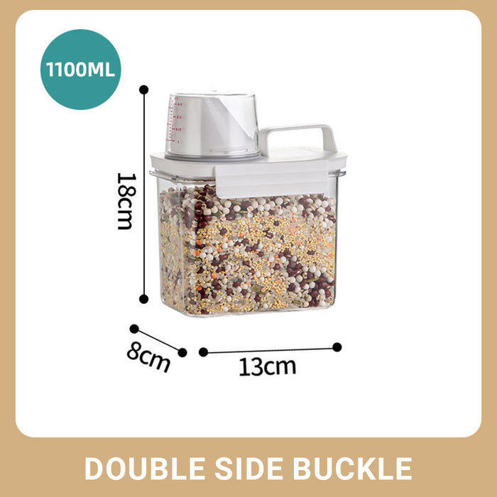 Sealed Grain Storage Container with Scale Marks and Cup
