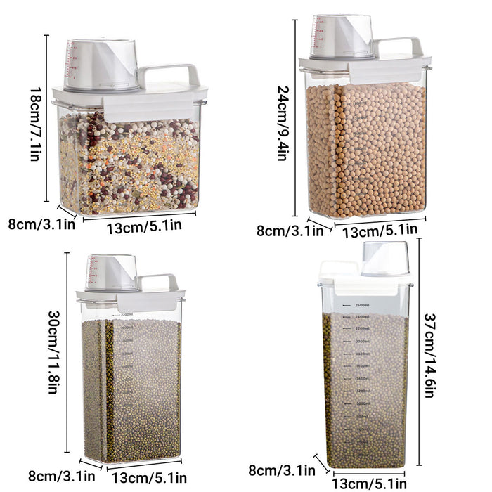 Sealed Grain Storage Container with Scale Marks and Cup