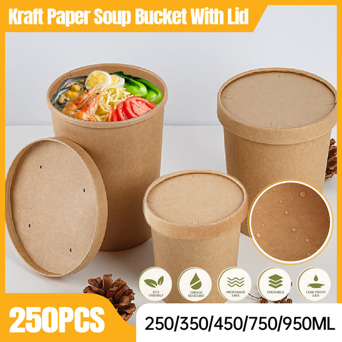 Kraft Paper Soup Bucket with Lid Compostable Heat Resistant