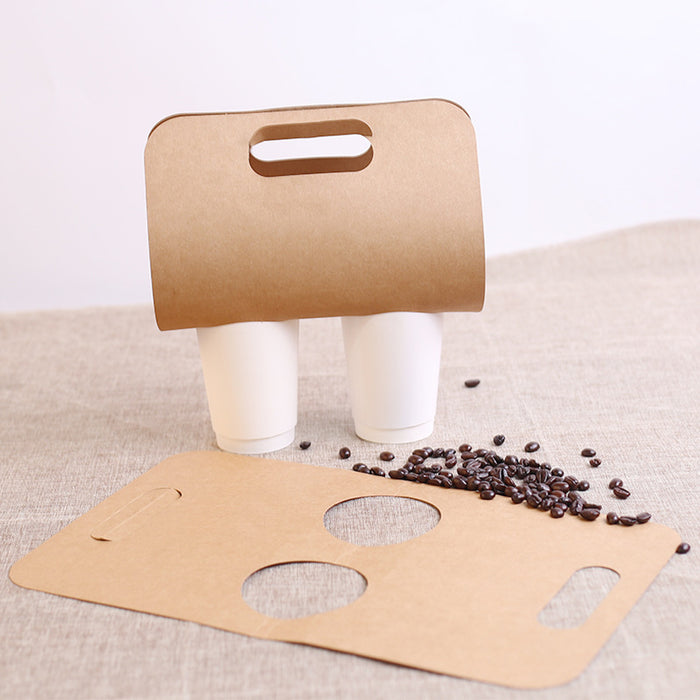 100 Pcs Kraft Paper Cup Holders with Handle for Takeaway Drinks