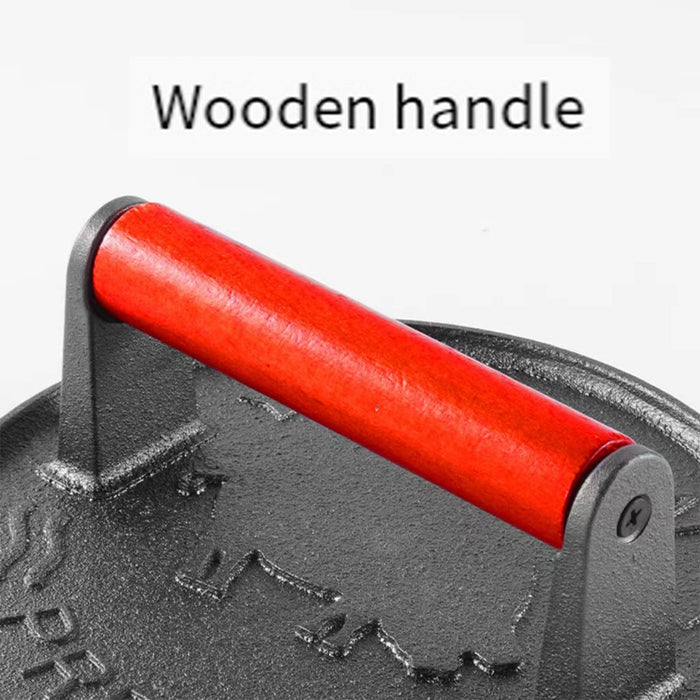 2PCS Cast Iron Meat Press Beech Wood Handle Round Square