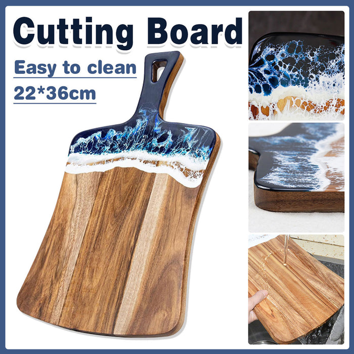 Wave Cutting Board Wood With Resin Coating Handle 36cm