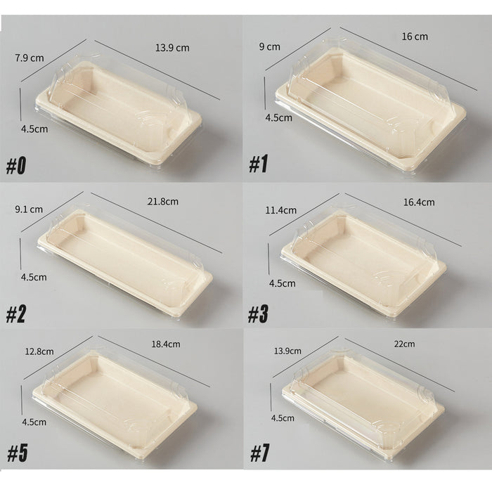 50 Pcs Biodegradable Sushi Boxes with Clear Lid Leak-Proof Natural Beige 8 Sizes