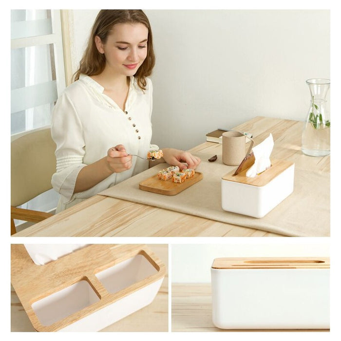 Wooden Tissue Box Cover PP + Wood European Style 4 Colours 20.5 x 12 x 10 cm