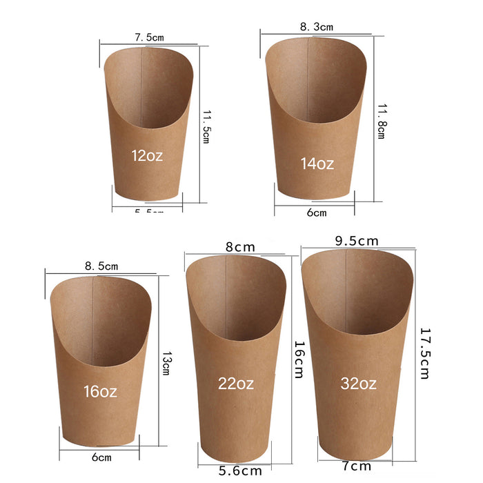 250 Pcs Kraft Paper French Fry Cups with PE Coating Bevel Design