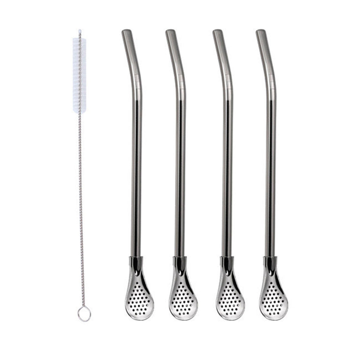 5 Pcs Straw Spoons with Removable Filter 18cm Stainless Steel