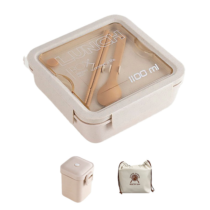 Square Lunch Box with Cutlery Microwave Safe Wheat Straw 850ml