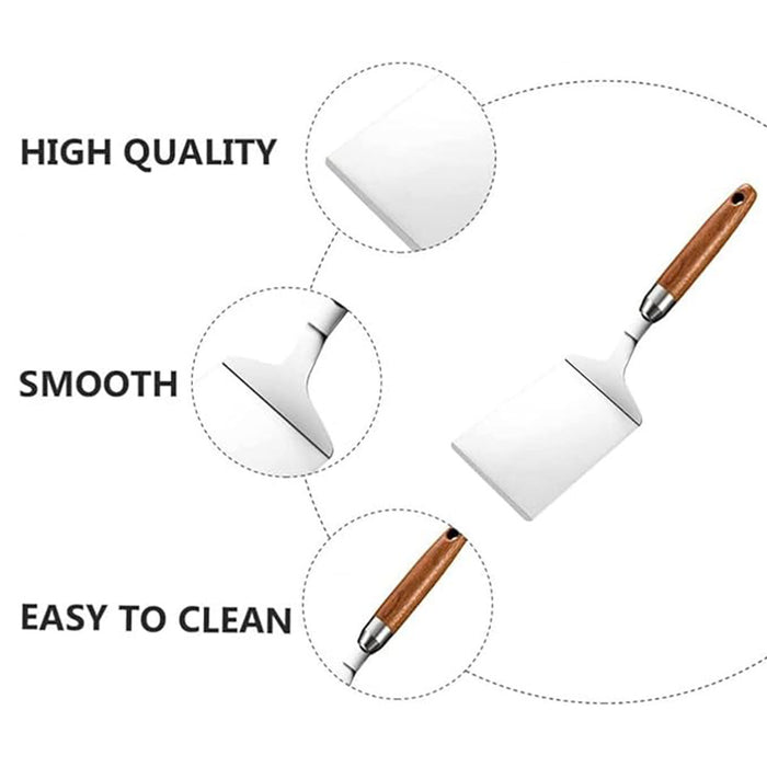 Stainless Steel Cooking Spatula Wide Blade Wooden Handle