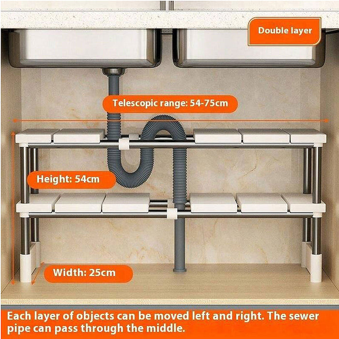 Expandable Kitchen Shelf Organiser Double Layer 54-75cm