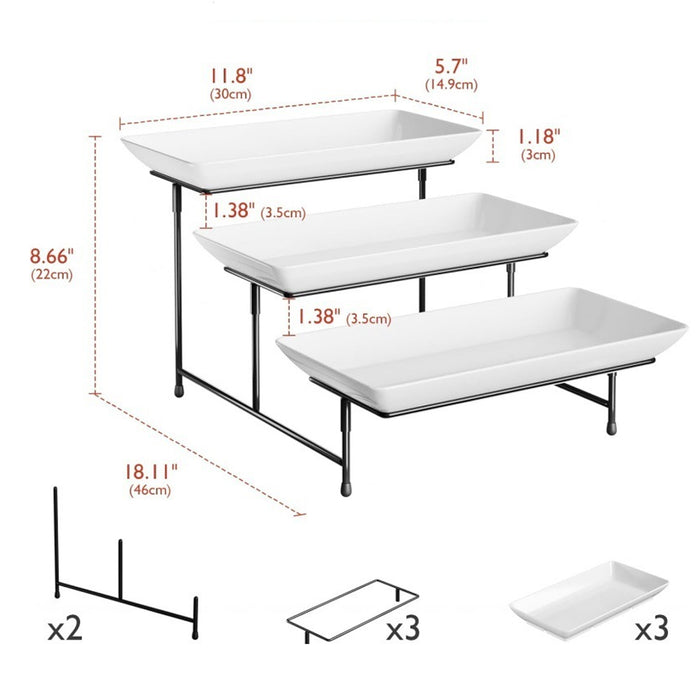 3-Tier Food-Grade PBT Dessert Display Stand 30 x 46 cm Black Metal Frame