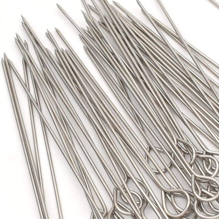 12 Pcs Metal BBQ Skewers Stainless Steel 20cm Looped Handles