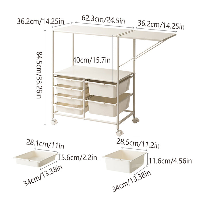 Movable Multilayer Side Table with Foldable Extension and Drawers