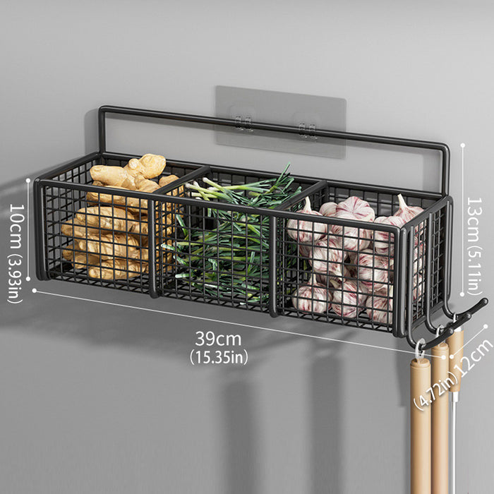 Wall Mount Iron Storage Rack 3-Grid with No-Drill Adhesive