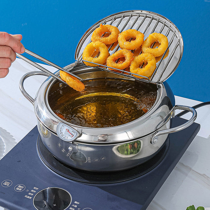 304 Stainless Steel Japanese Tempura Fryer 4.2L Oil-Saving with Thermometer