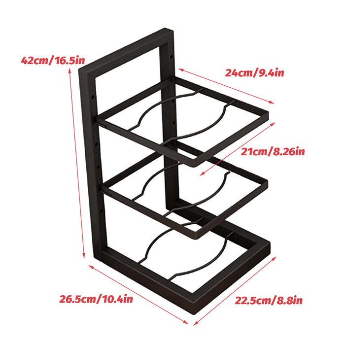 3-Layer Kitchen Pot Rack with Curved Supports Black