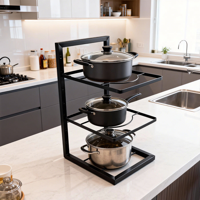 3-Layer Kitchen Pot Rack with Curved Supports Black