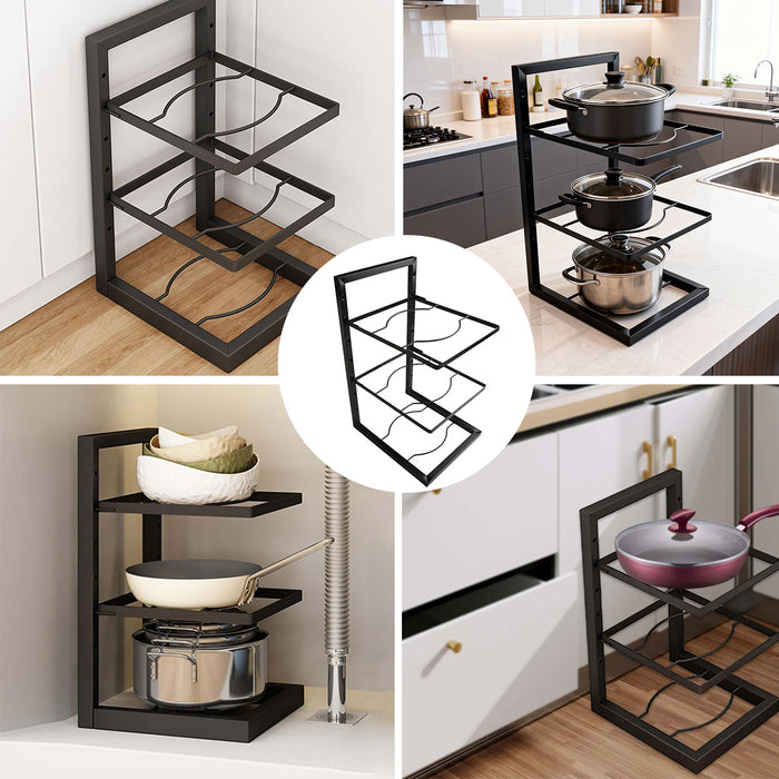3-Layer Kitchen Pot Rack with Curved Supports Black