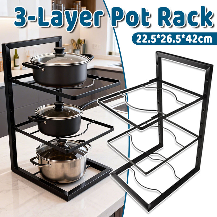 3-Layer Kitchen Pot Rack with Curved Supports Black