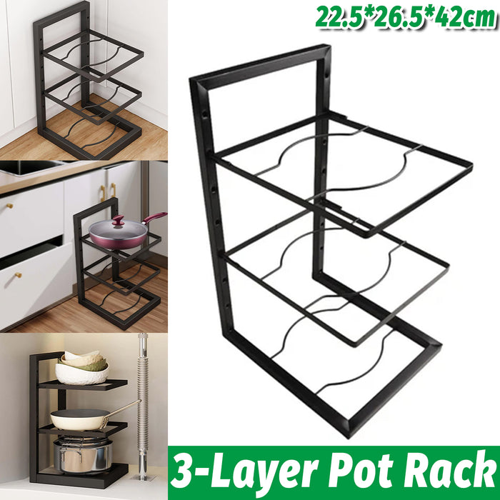 3-Layer Kitchen Pot Rack with Curved Supports Black