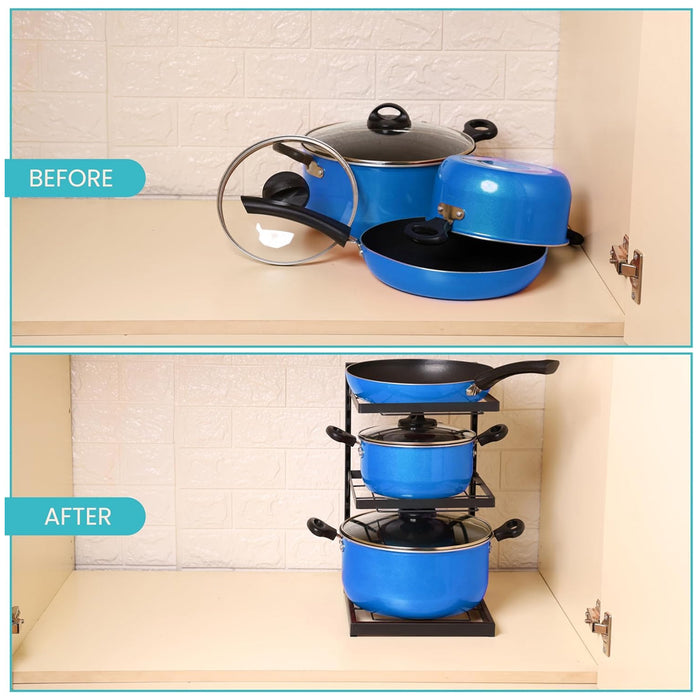 3-Layer Kitchen Pot Rack with Curved Supports Black