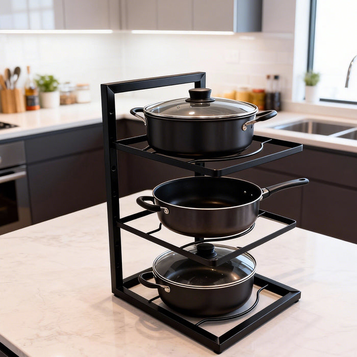 3-Layer Kitchen Pot Rack with Curved Supports Black