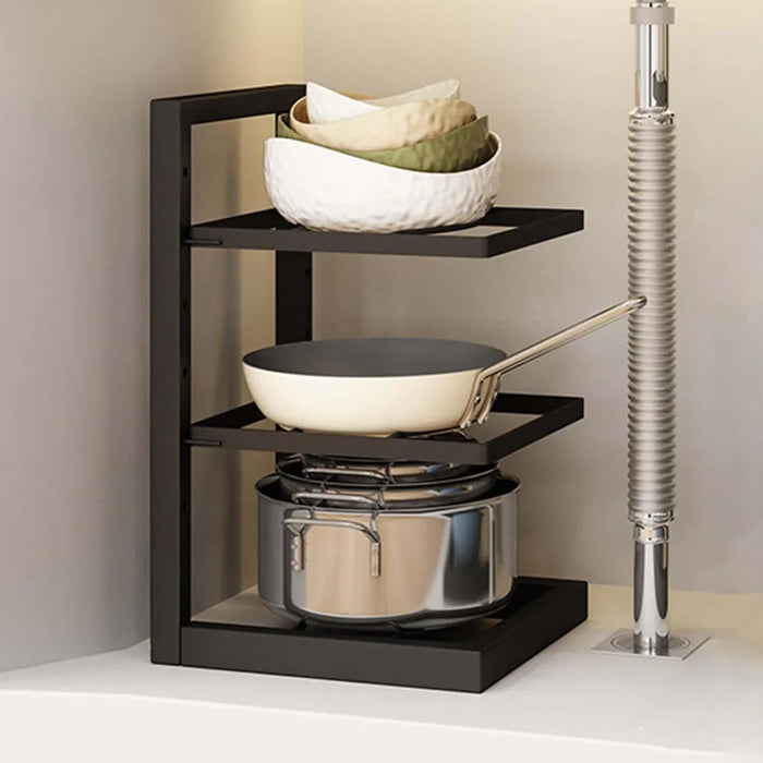 3-Layer Kitchen Pot Rack with Curved Supports Black