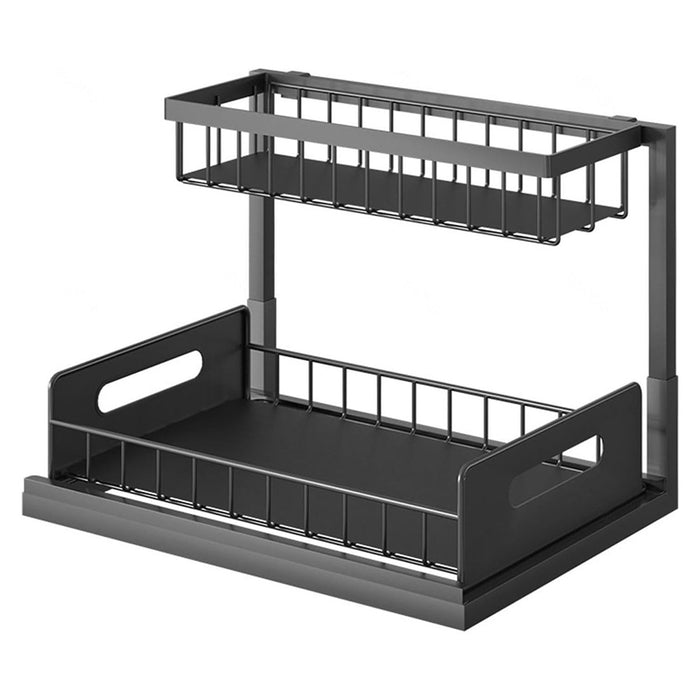 Under Sink Storage Rack L Shape Sliding Drawer Black