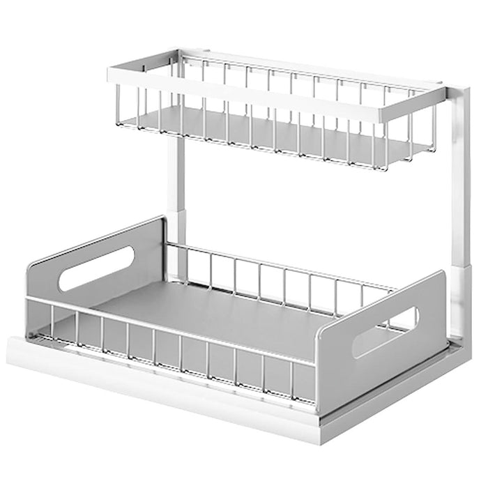 Under Sink Storage Rack L Shape Sliding Drawer Black