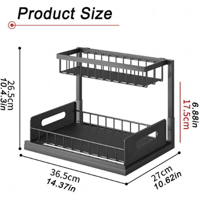 Under Sink Storage Rack L Shape Sliding Drawer Black