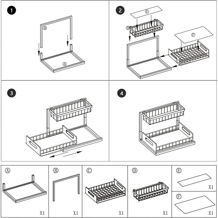 Under Sink Storage Rack L Shape Sliding Drawer Black