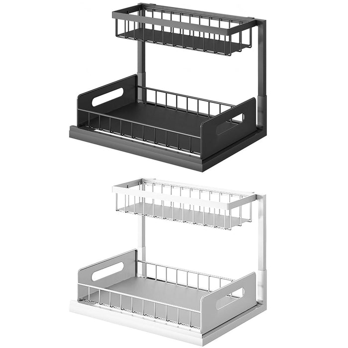 Under Sink Storage Rack L Shape Sliding Drawer Black
