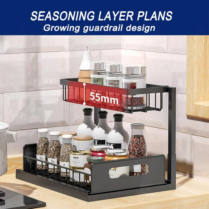 Under Sink Storage Rack L Shape Sliding Drawer Black