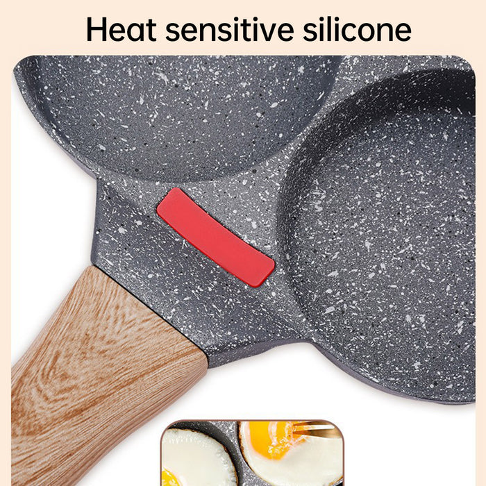 3-Hole Non-Stick Breakfast Frying Pan with Wooden Handle