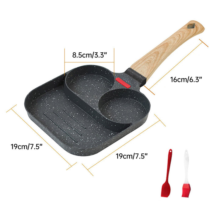 3-Hole Non-Stick Breakfast Frying Pan with Wooden Handle