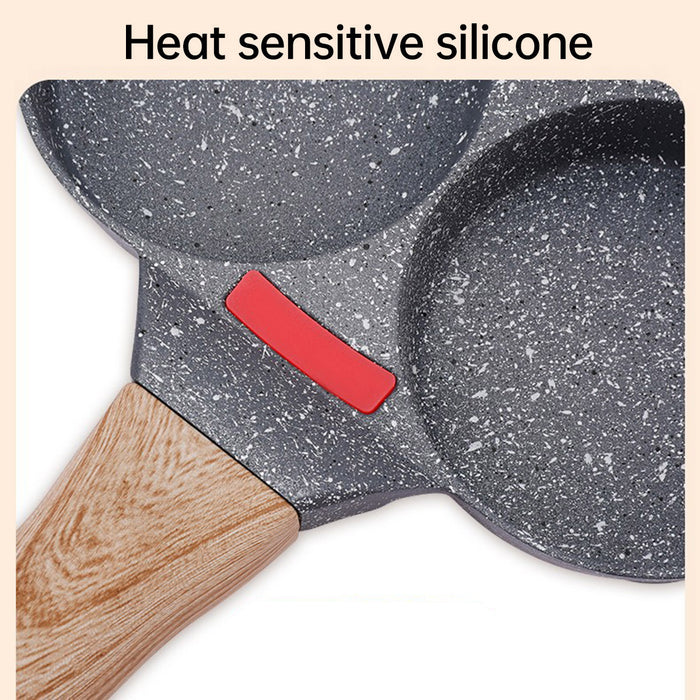 3-Hole Non-Stick Breakfast Frying Pan with Wooden Handle
