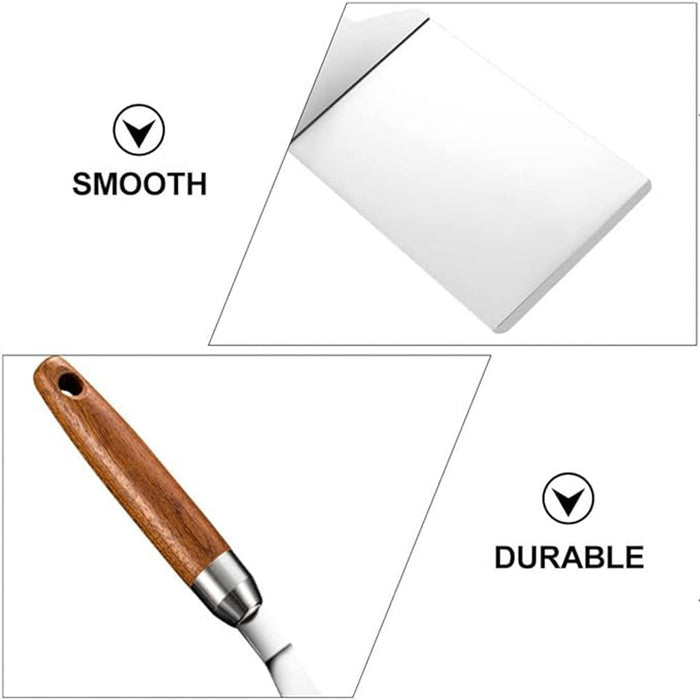 Stainless Steel Cooking Spatula Wide Blade Wooden Handle