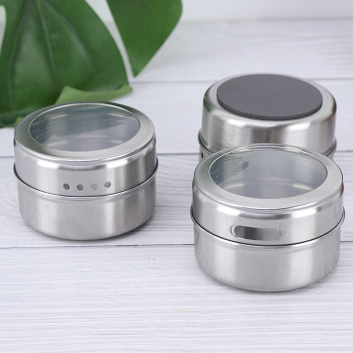 12Pcs Magnetic Stainless Steel Spice Storage Jars with Clear Lids