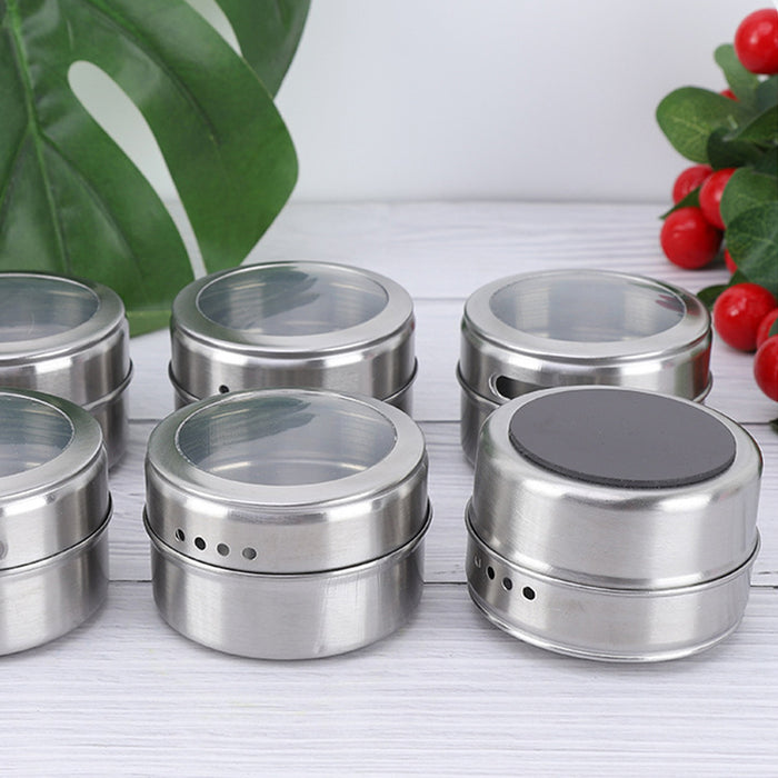 12Pcs Magnetic Stainless Steel Spice Storage Jars with Clear Lids