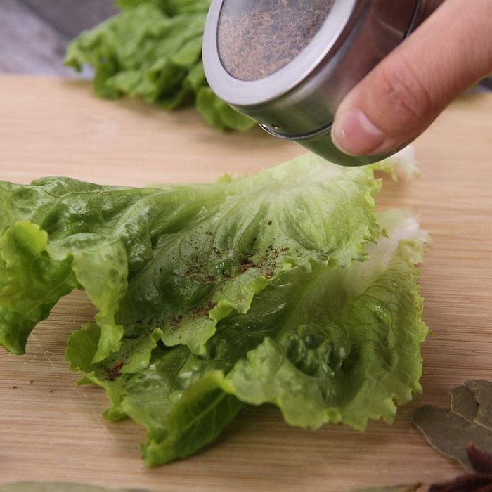 12Pcs Magnetic Stainless Steel Spice Storage Jars with Clear Lids