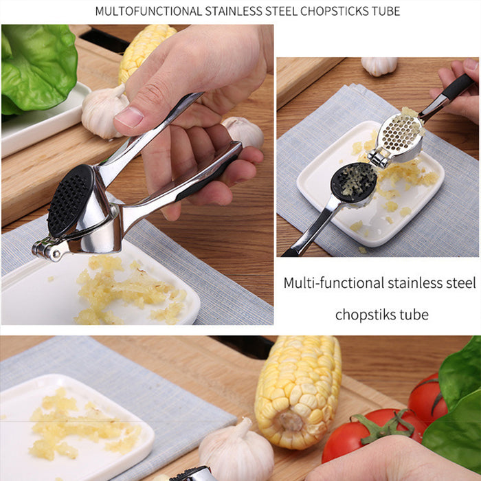 Stainless Steel Garlic Press Self-Cleaning Kitchen Tool
