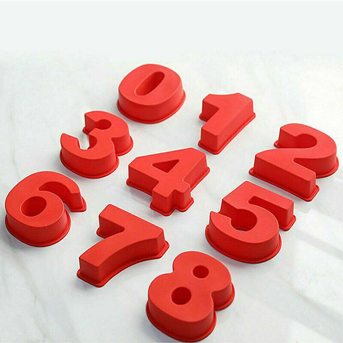 10 Inch Silicone Number Cake Mould 0–9 Non Stick Red