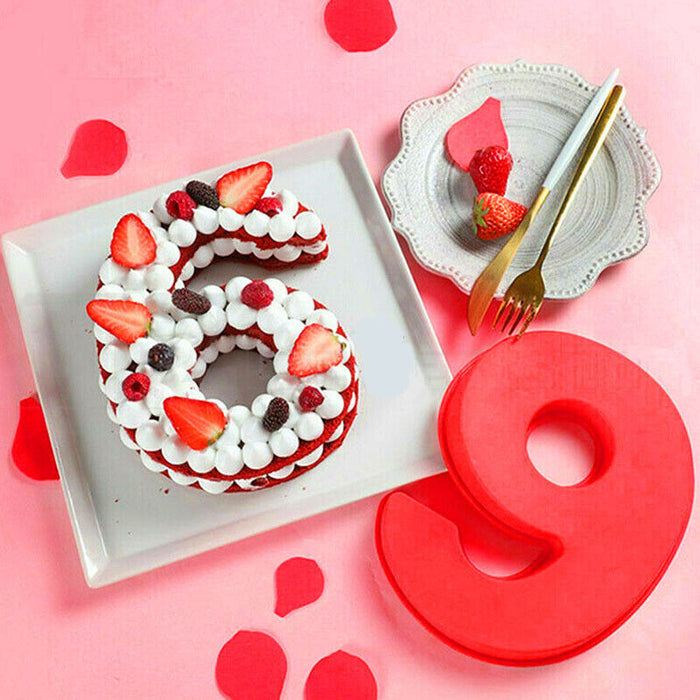 10 Inch Silicone Number Cake Mould 0–9 Non Stick Red