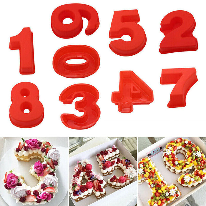 10 Inch Silicone Number Cake Mould 0–9 Non Stick Red