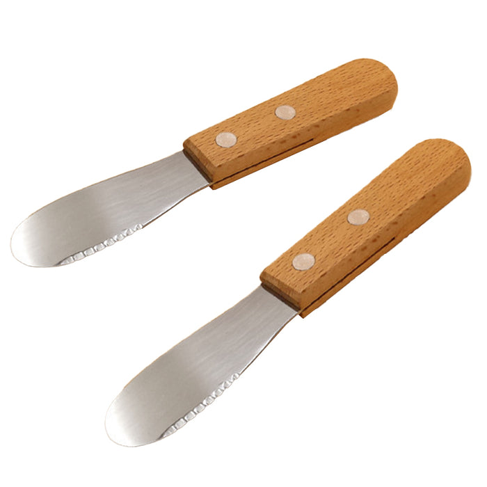 2 Pcs Butter Knife Spreader Stainless Steel Wood Handle 13cm